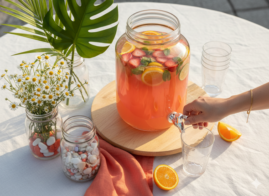 Drink Dispenser doubles as a Pool Party Centerpiece