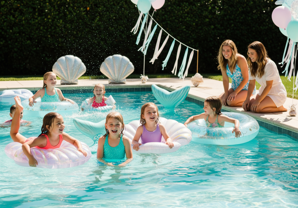 Mermaids Shells & Under the Sea Creatures Themed 1st Birthday Pool Party