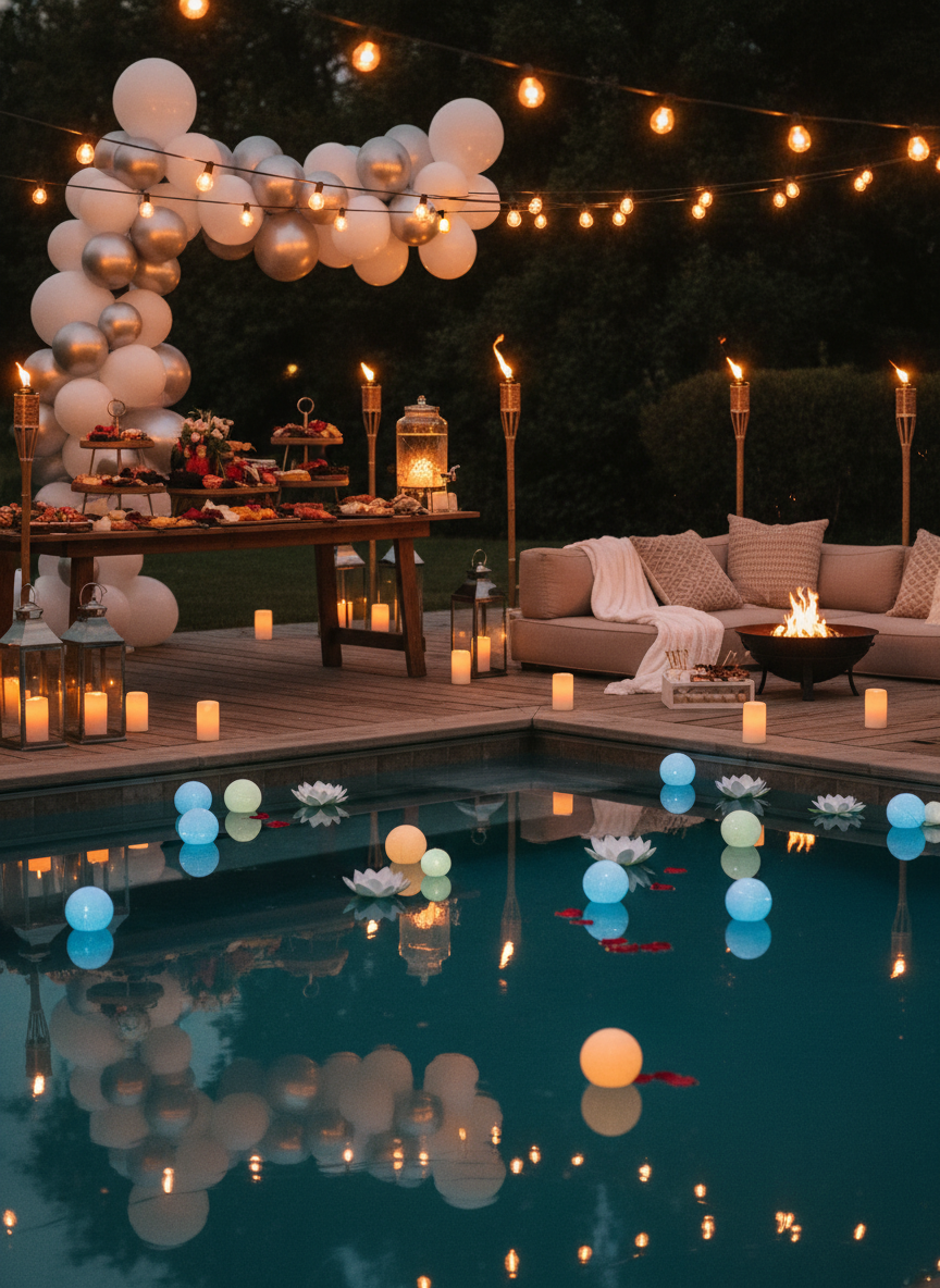 Stunning Night Pool Party Ideas, Lighting, & Setup