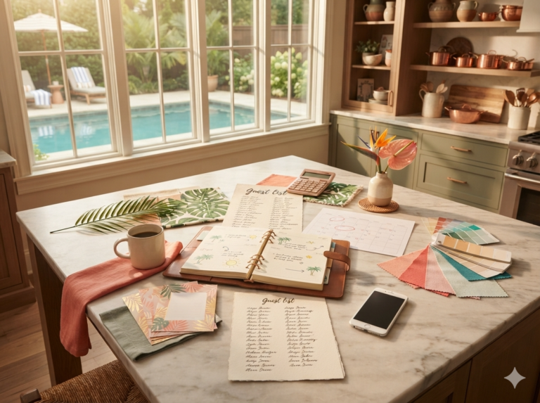 How to Plan a Pool Party? From choosing the theme, working through the guest list and budget, to ordering and scheduling.