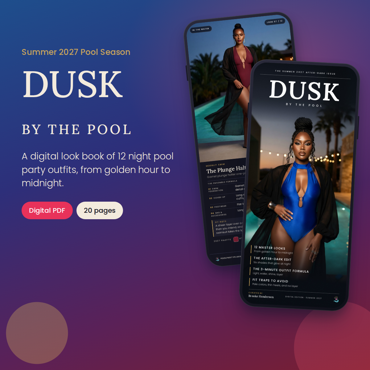 Dusk by the Pool Look Book cover: 12 complete night pool party looks you can wear from sunset to the last drink.