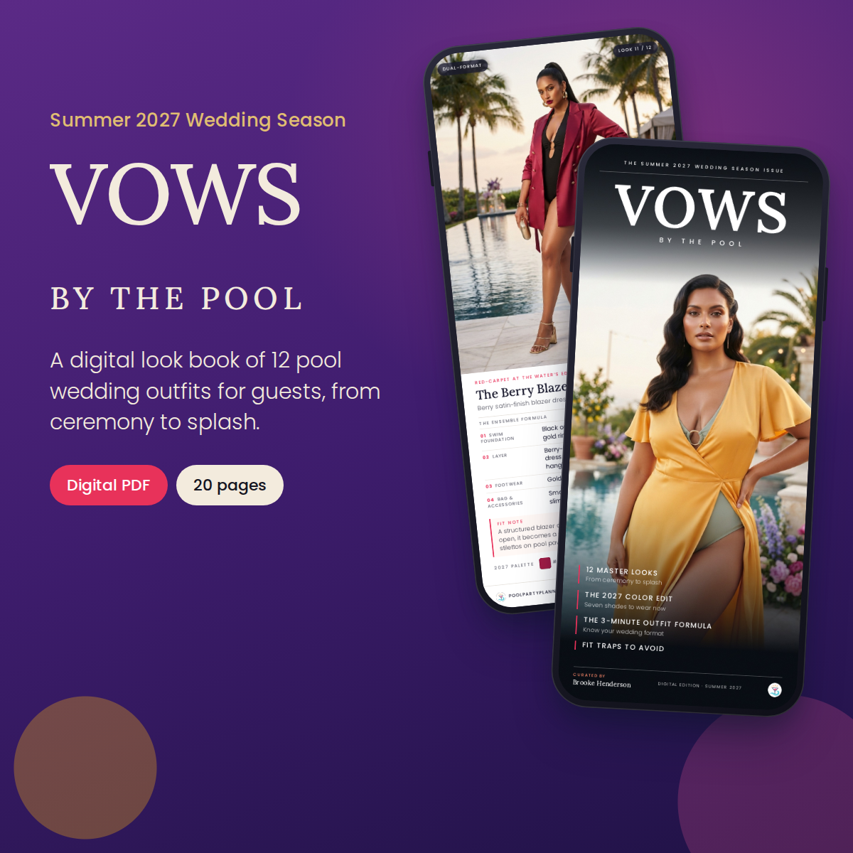 Vows by the Pool Look Book cover: 12 pool wedding outfits for guests, from ceremony to splash